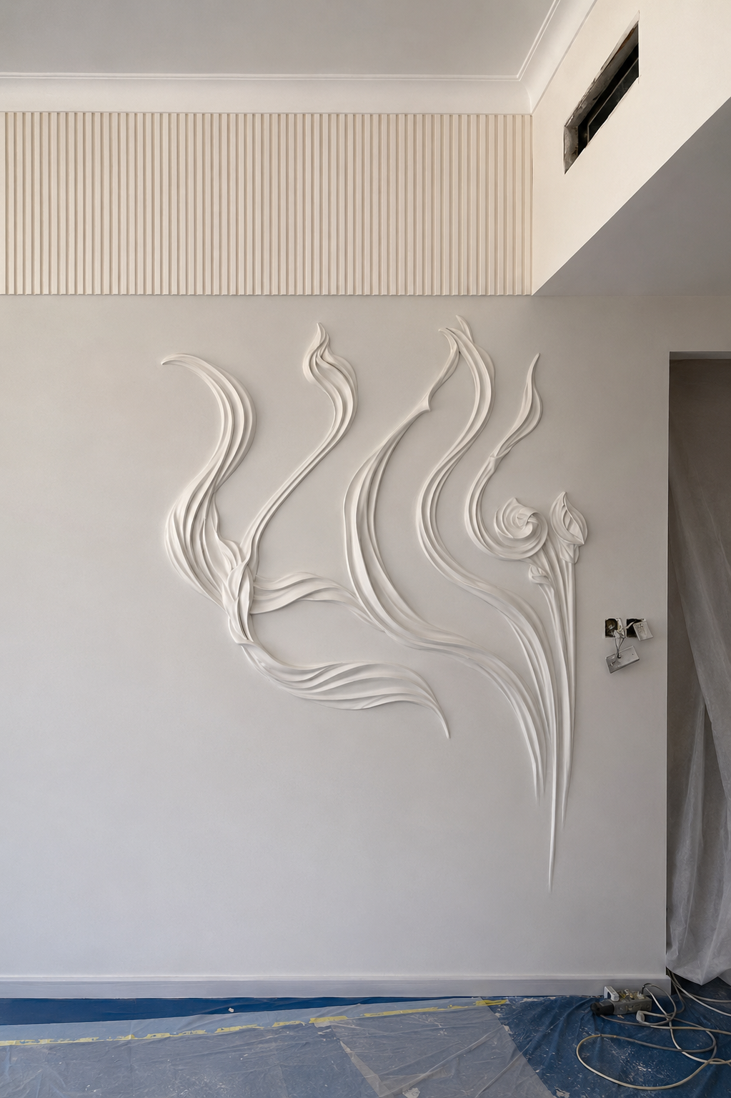 White organic sculptural relief artwork